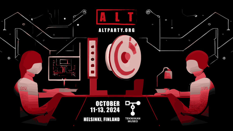 Alternative Party on legendaarinen demoparty. Kuvassa kaksi hahmoa tietokoneilla vastakkain