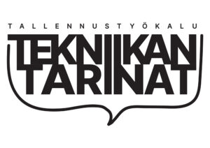 Tekniikan Tarinat -logo, jossa puhekuplassa on tallenustyökalun nimi.